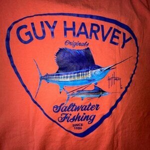 Guy Harvey Originals T-Shirt Size L Bright Orange Saltwater Fishing on the Back